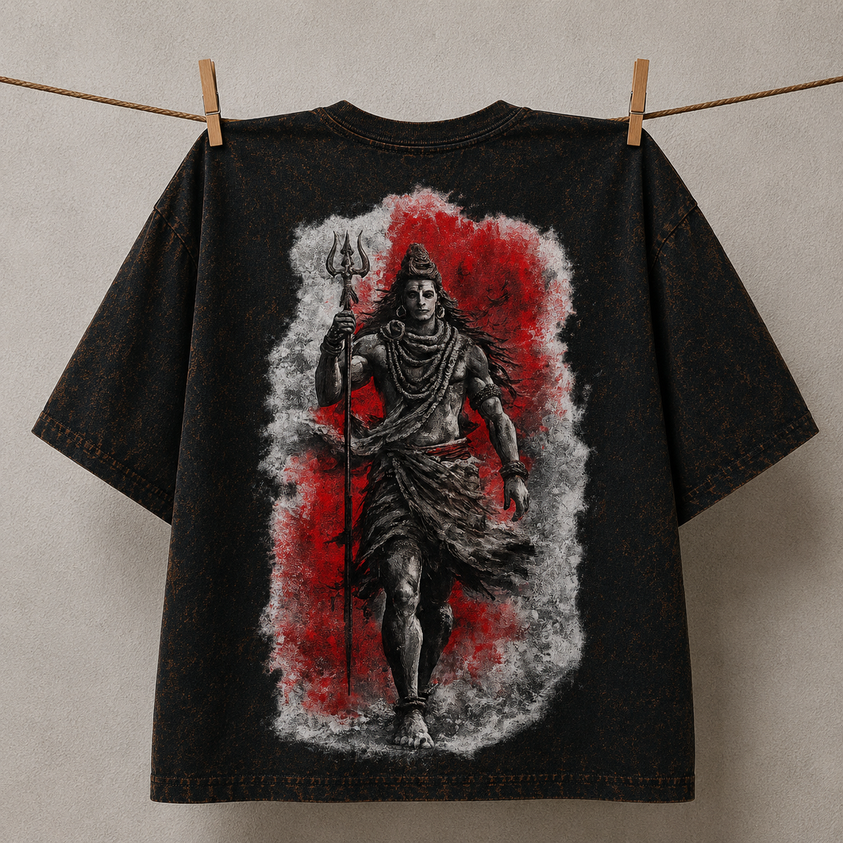 Mahadev Shiva Warrior Acid Wash Oversized T-Shirt – Spiritual Graphic Back Print Tee