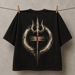 Mahadev Trishul Tripund Acid Wash Oversized T-Shirt – Shiva Spiritual Back Print Tee