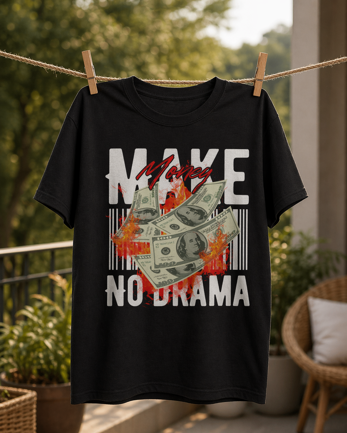 Make Money No Drama Graphic Printed T-Shirt | Premium Cotton Unisex Motorcycle Shirt, Front & Back Print Streetwear, Stylish Black Round Neck T-Shirt