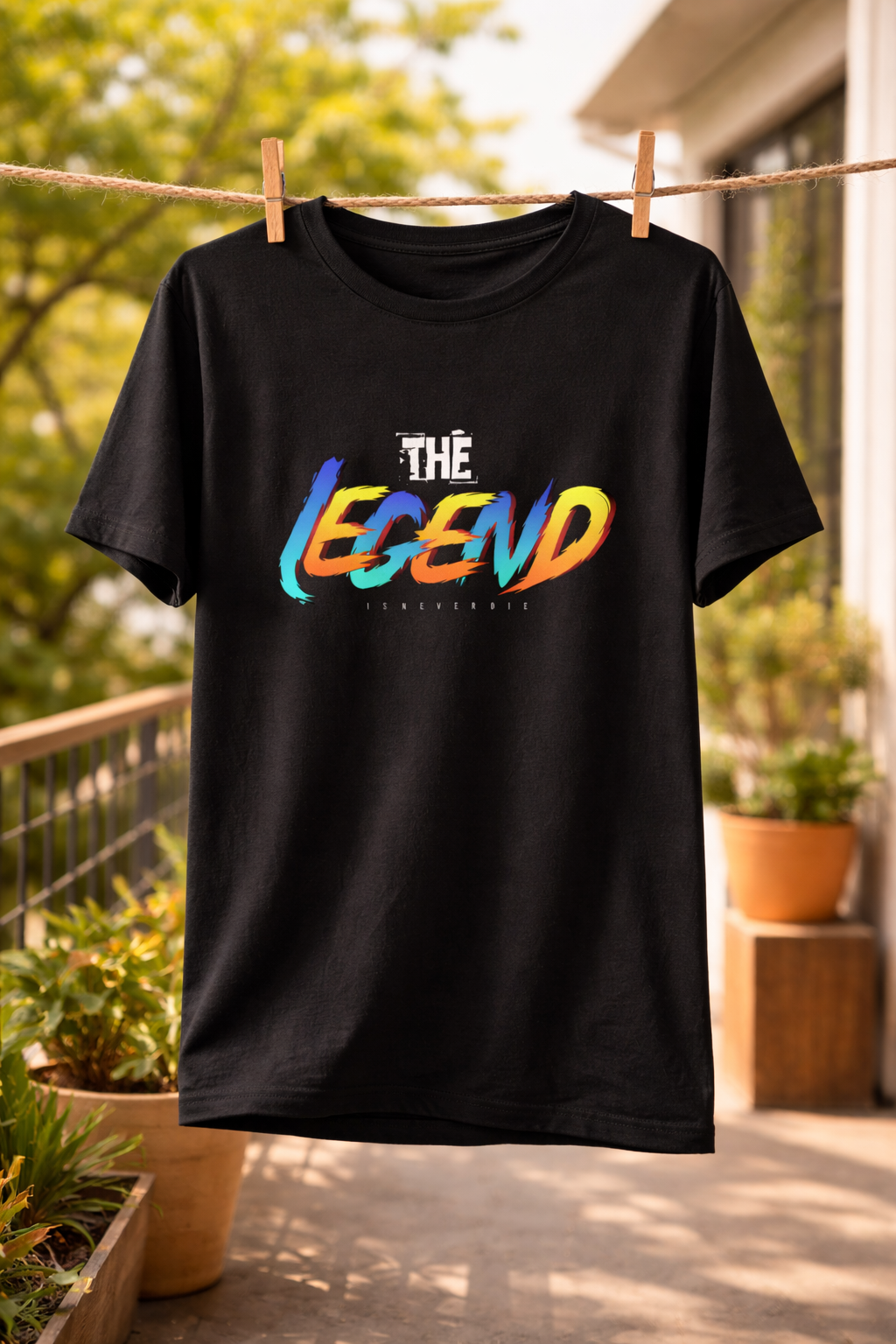 The Legend Is Never Die Printed T-Shirt – Bold Typography Graphic Tee, Premium Cotton Unisex Casual Wear, Motivational Streetwear Shirt, Stylish Black Round Neck T-Shirt