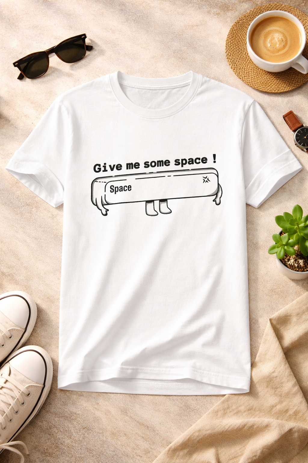 Give Me Some Space Funny Printed T-Shirt – Cute Cartoon Graphic Tee, Premium Cotton Unisex Casual Wear, Introvert Humor Shirt, Trendy White Round Neck T-Shirt
