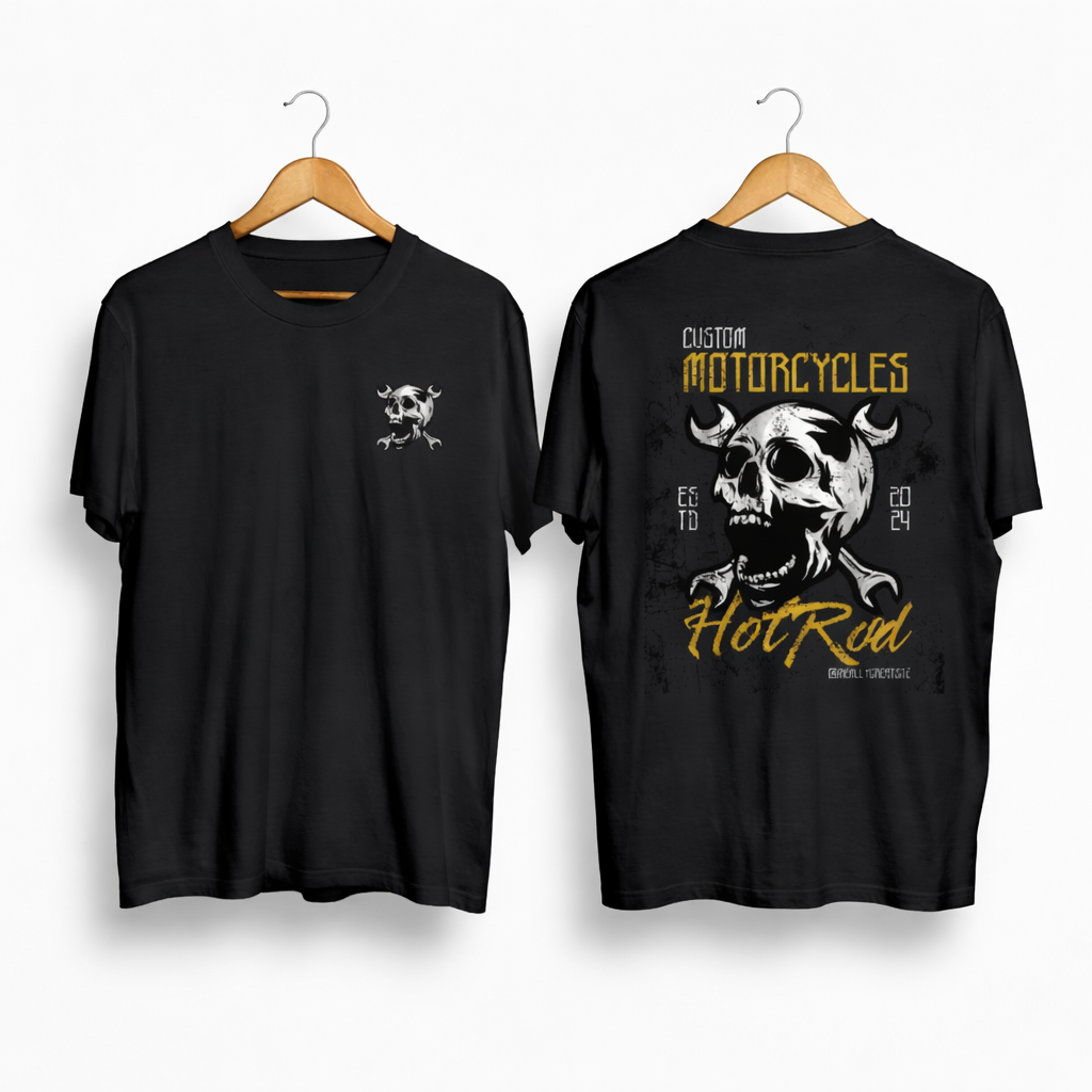 Motorcycles Hot Rod Skull Front & Back Print Unisex T-Shirt - 1 PCS
