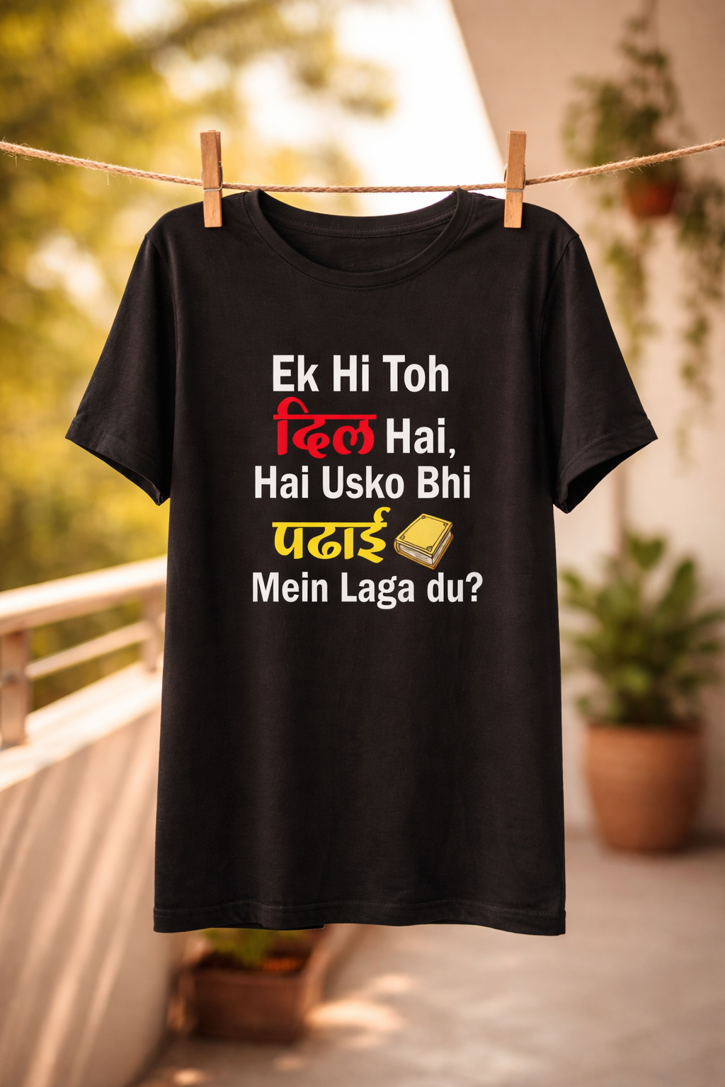 Funny Hindi Quote T-Shirt Ek Hi Toh Dil Hai Printed Tee for Men & Women, Humorous Graphic Cotton T Shirt, Casual Bollywood Style Typography Tee, Trendy Black Outfit Wear
