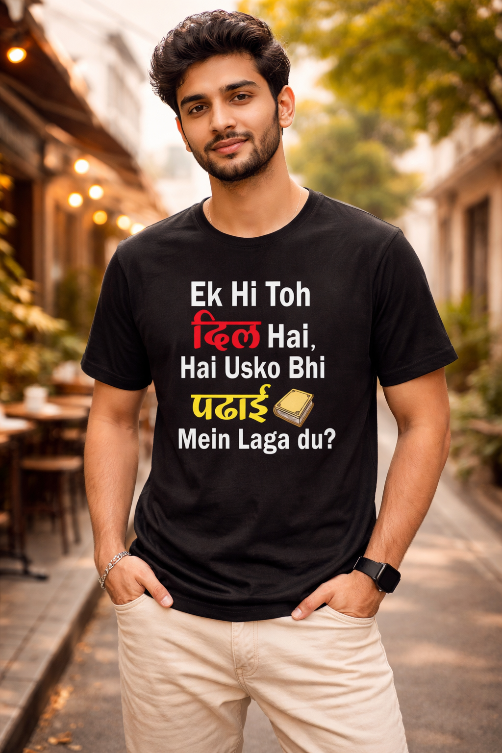 Funny Hindi Quote T-Shirt Ek Hi Toh Dil Hai Printed Tee for Men & Women, Humorous Graphic Cotton T Shirt, Casual Bollywood Style Typography Tee, Trendy Black Outfit Wear
