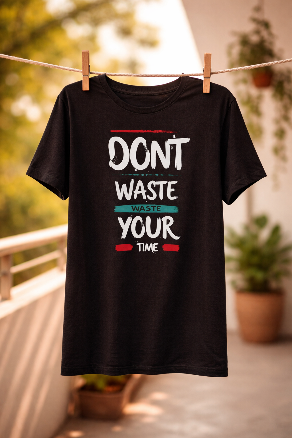 Don’t Waste Your Time Motivational T-Shirt for Men & Women, Inspirational Graphic Printed Cotton Tee, Trendy Typography Casual Wear Shirt, Stylish Black Streetwear Outfit