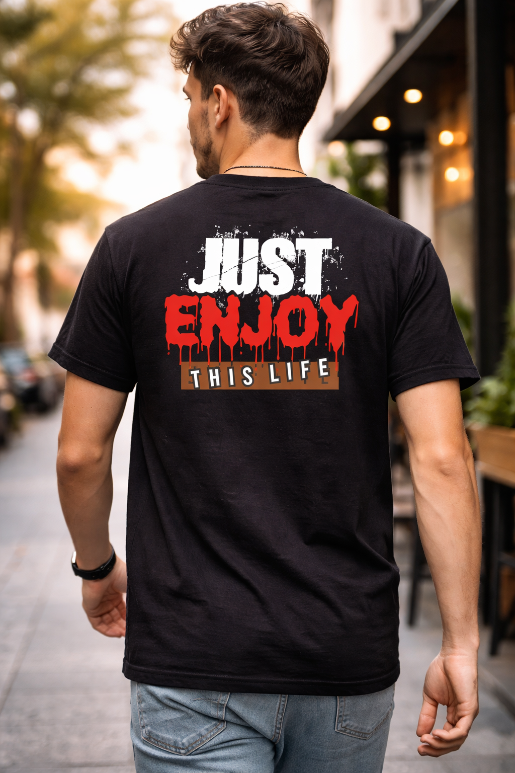 Just Enjoy This Life Spiritual Dove Cross Printed T-Shirt – Inspirational Faith Graphic Tee, Premium Cotton Unisex Casual Wear, Religious Art Design Shirt, Trendy White Round Neck T-Shirt