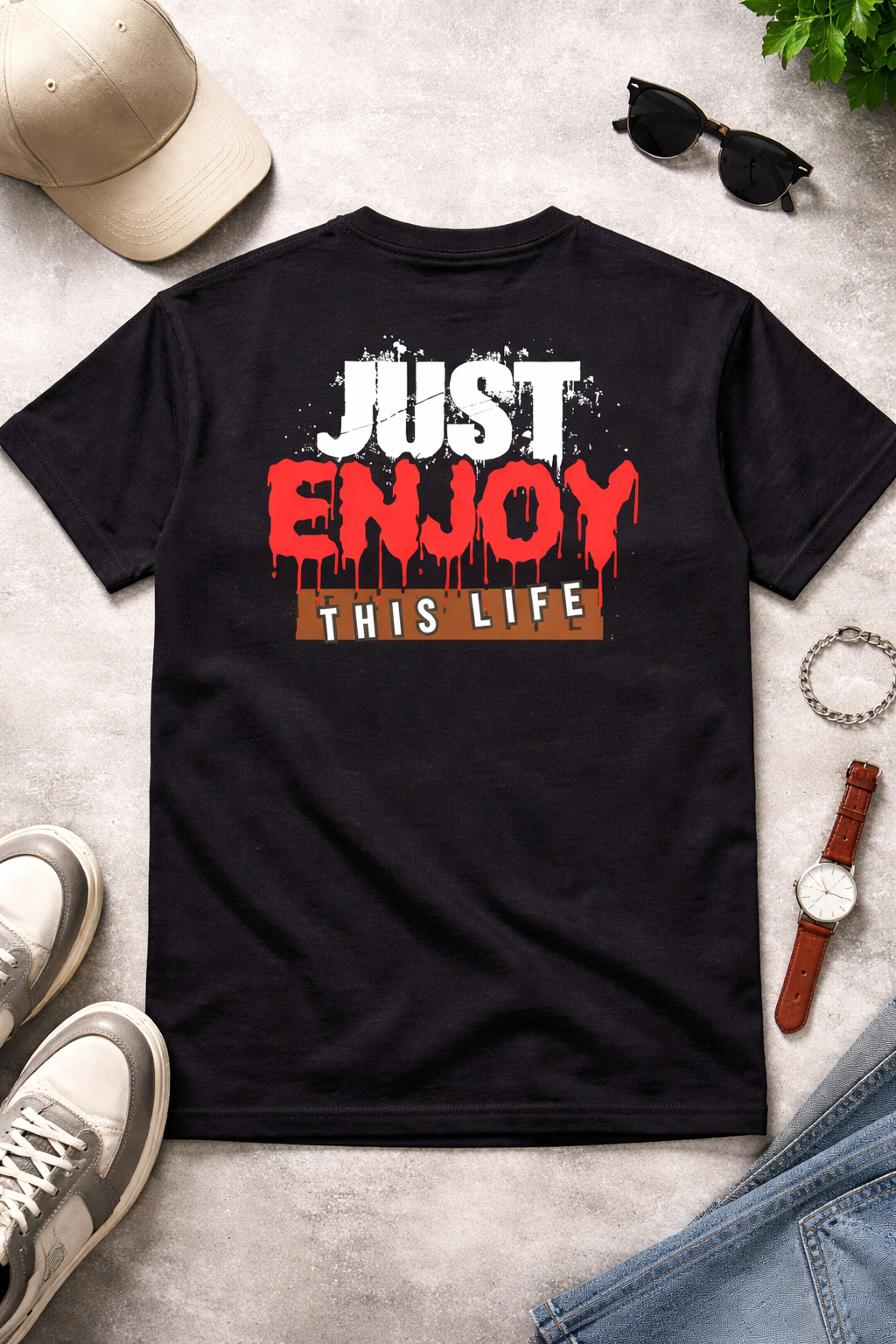 Just Enjoy This Life Spiritual Dove Cross Printed T-Shirt – Inspirational Faith Graphic Tee, Premium Cotton Unisex Casual Wear, Religious Art Design Shirt, Trendy White Round Neck T-Shirt