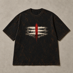 Mahadev Trishul Tripund Acid Wash Oversized T-Shirt – Shiva Spiritual Back Print Tee