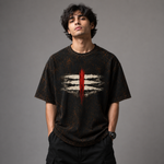 Mahadev Trishul Tripund Acid Wash Oversized T-Shirt – Shiva Spiritual Back Print Tee