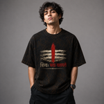Mahadev Shiva Warrior Acid Wash Oversized T-Shirt – Spiritual Graphic Back Print Tee