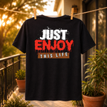 Just Enjoy This Life Spiritual Dove Cross Printed T-Shirt – Inspirational Faith Graphic Tee, Premium Cotton Unisex Casual Wear, Religious Art Design Shirt, Trendy White Round Neck T-Shirt