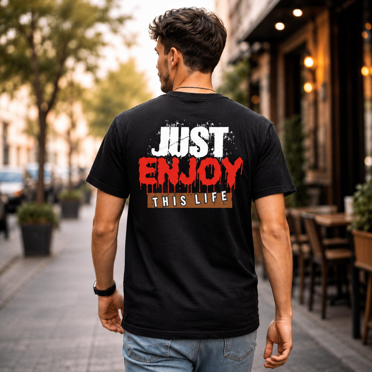Just Enjoy This Life Spiritual Dove Cross Printed T-Shirt – Inspirational Faith Graphic Tee, Premium Cotton Unisex Casual Wear, Religious Art Design Shirt, Trendy White Round Neck T-Shirt