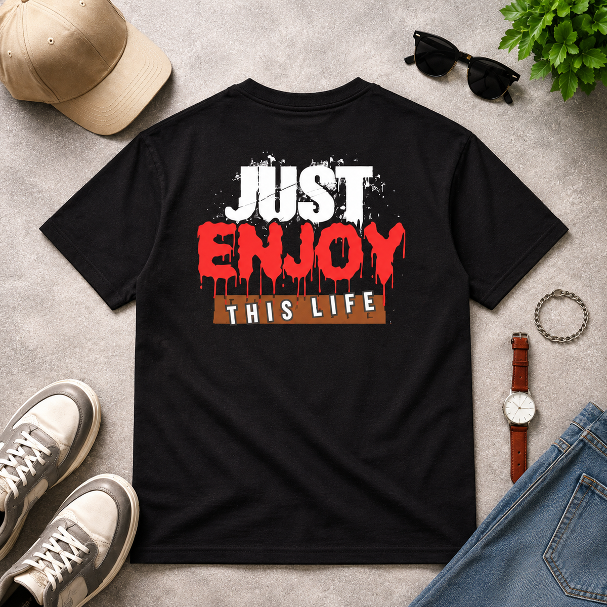 Just Enjoy This Life Spiritual Dove Cross Printed T-Shirt – Inspirational Faith Graphic Tee, Premium Cotton Unisex Casual Wear, Religious Art Design Shirt, Trendy White Round Neck T-Shirt