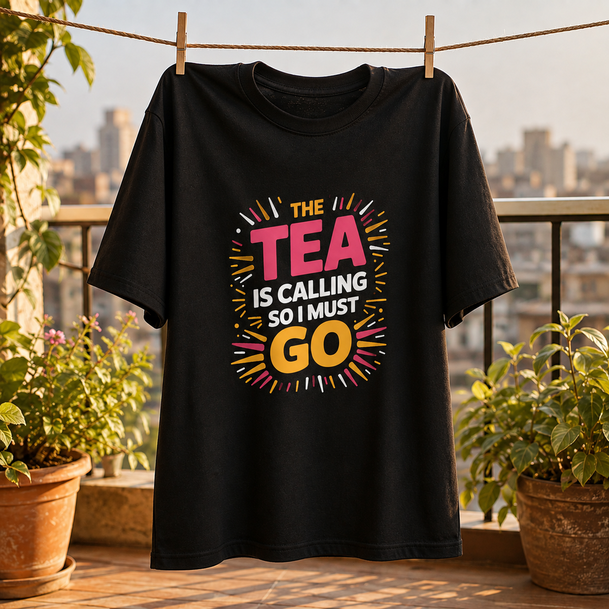 The Tea is CallingTypographic Printed T Shirt | Premium Round Neck Sleeveless T-Shirt for Active Lifestyles - Breathable and Moisture-Wickingig 3