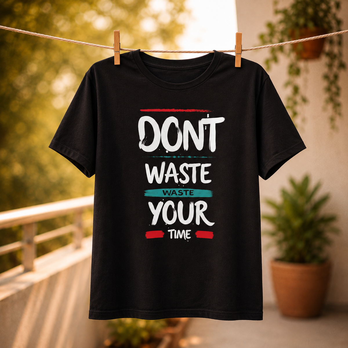 Don’t Waste Your Time Motivational T-Shirt for Men & Women, Inspirational Graphic Printed Cotton Tee, Trendy Typography Casual Wear Shirt, Stylish Black Streetwear Outfit