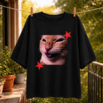 Funny Cat Graphic Printed White T-Shirt for Men & Women – Cute Meme Cat Face Design Round Neck Half Sleeves Cotton Casual Streetwear Unisex Tee