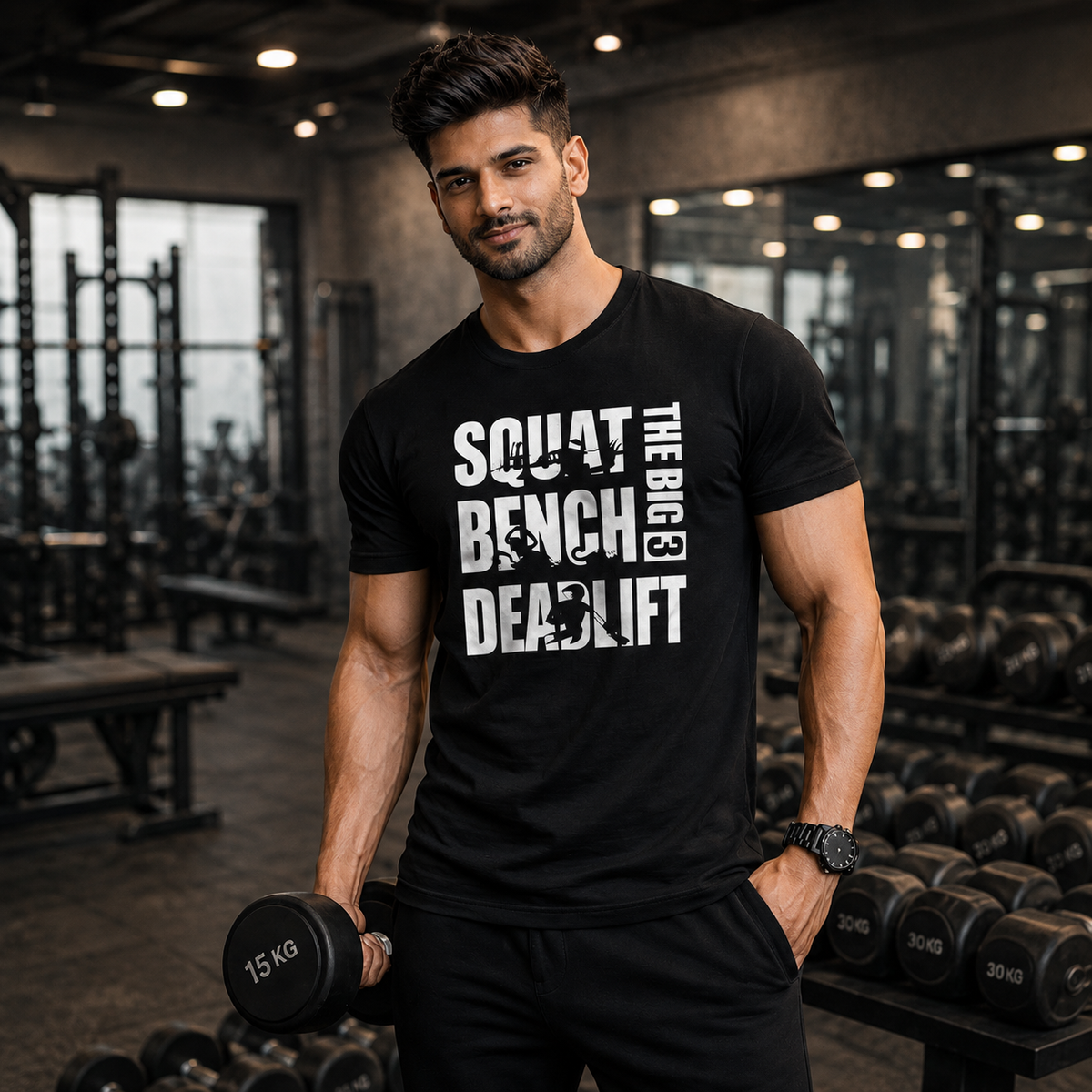 The Big 3 Typographic Printed T Shirt | Premium Round Neck Half Sleeve T-Shirt for Active Lifestyles - Breathable and Moisture-Wicking