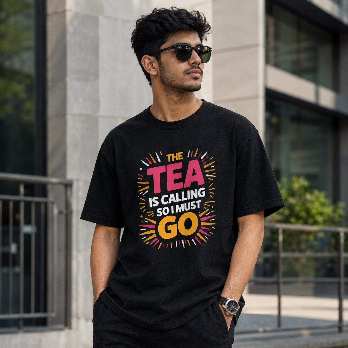 The Tea is CallingTypographic Printed T Shirt | Premium Round Neck Sleeveless T-Shirt for Active Lifestyles - Breathable and Moisture-Wickingig 3