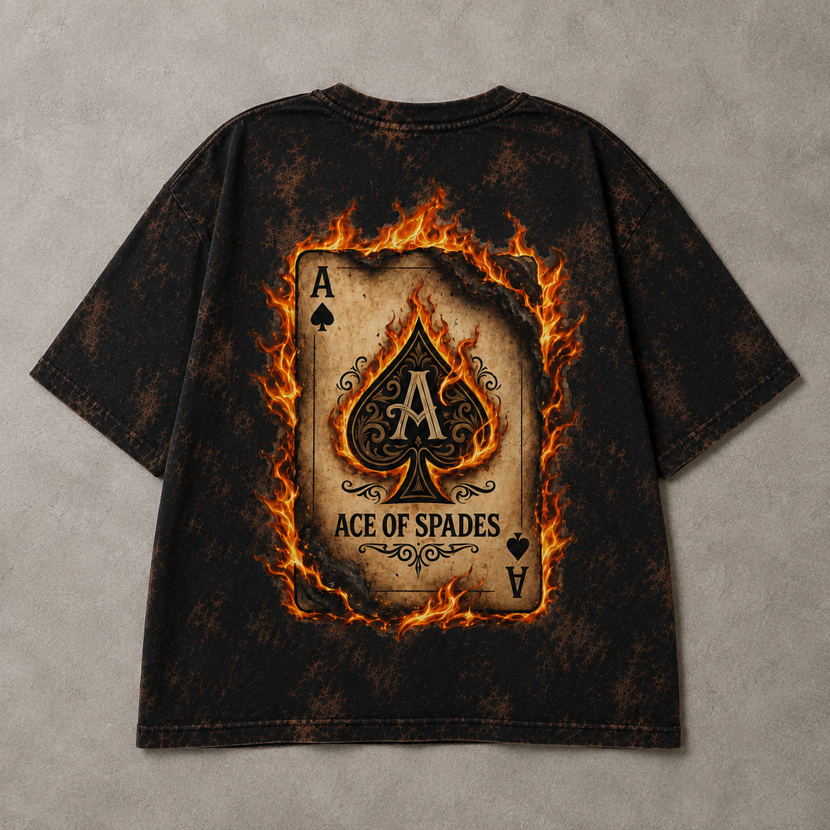 Flaming Ace of Spades Graphic, Premium Cotton Streetwear Casual Wear | Unisex Acid Wash Oversized T-Shirt
