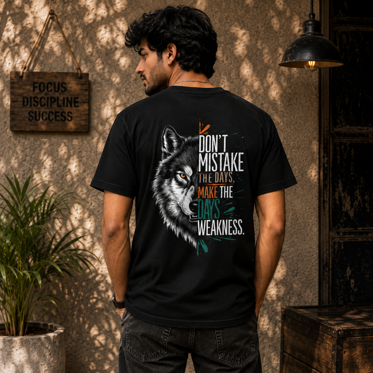 Wolf Printed T Shirt | Back Printed T shirt | Men’s Regular Fit Black Wolf Graphic T-Shirt – Motivational Quote Printed PolyCotton Casual Tee
