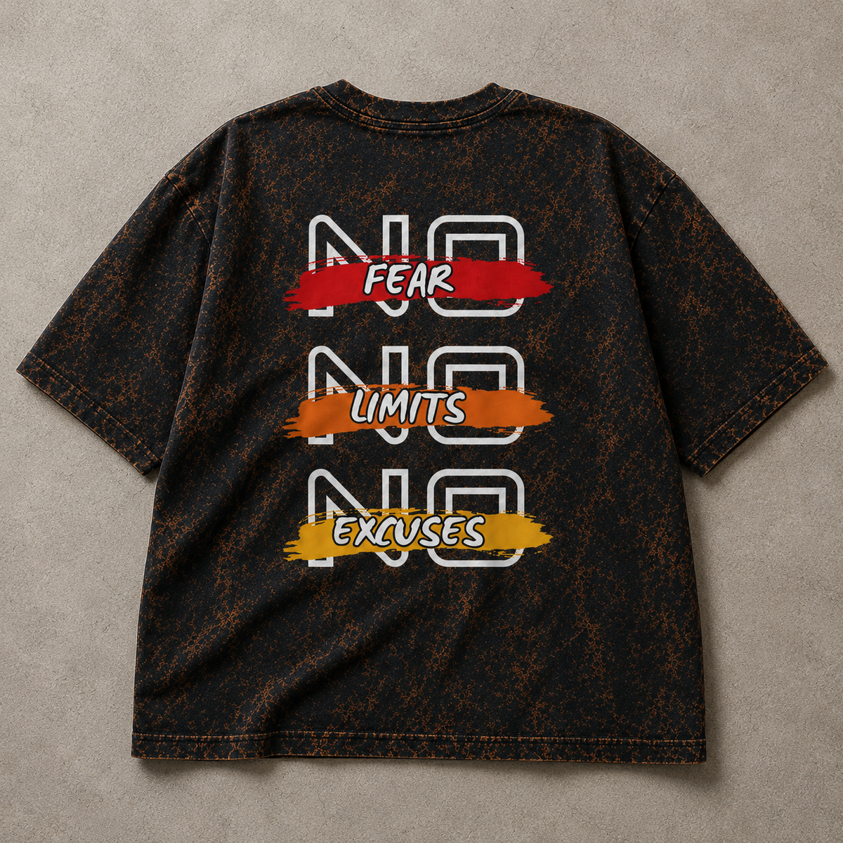 No Fear No Limits No Excuses Oversized Acid Wash T-Shirt for Men | Streetwear Graphic Tee