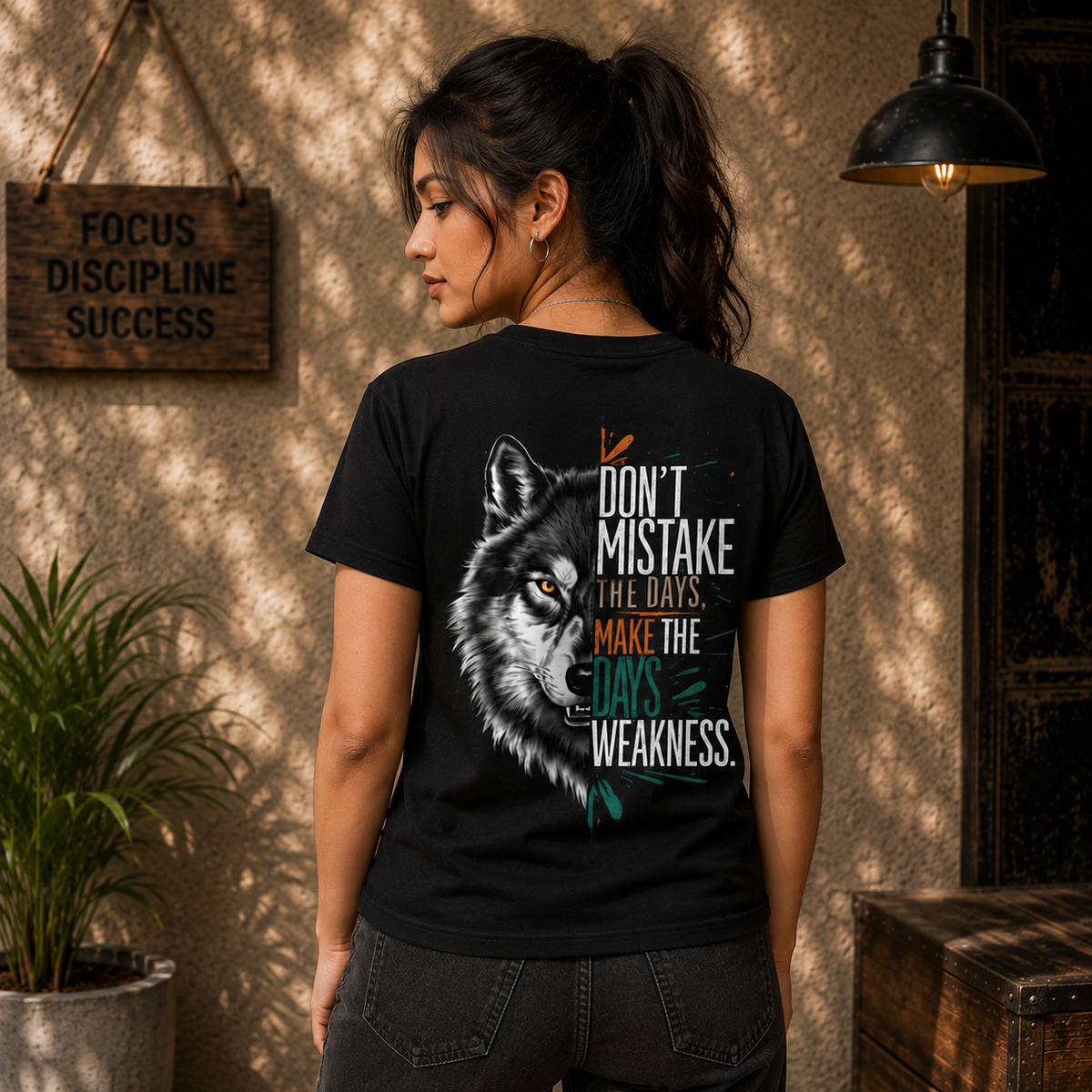 Wolf Printed T Shirt | Back Printed T shirt | Men’s Regular Fit Black Wolf Graphic T-Shirt – Motivational Quote Printed PolyCotton Casual Tee