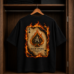 Flaming Ace of Spades Graphic, Premium Cotton Streetwear Casual Wear | Unisex White Oversized T-Shirt (Copy)