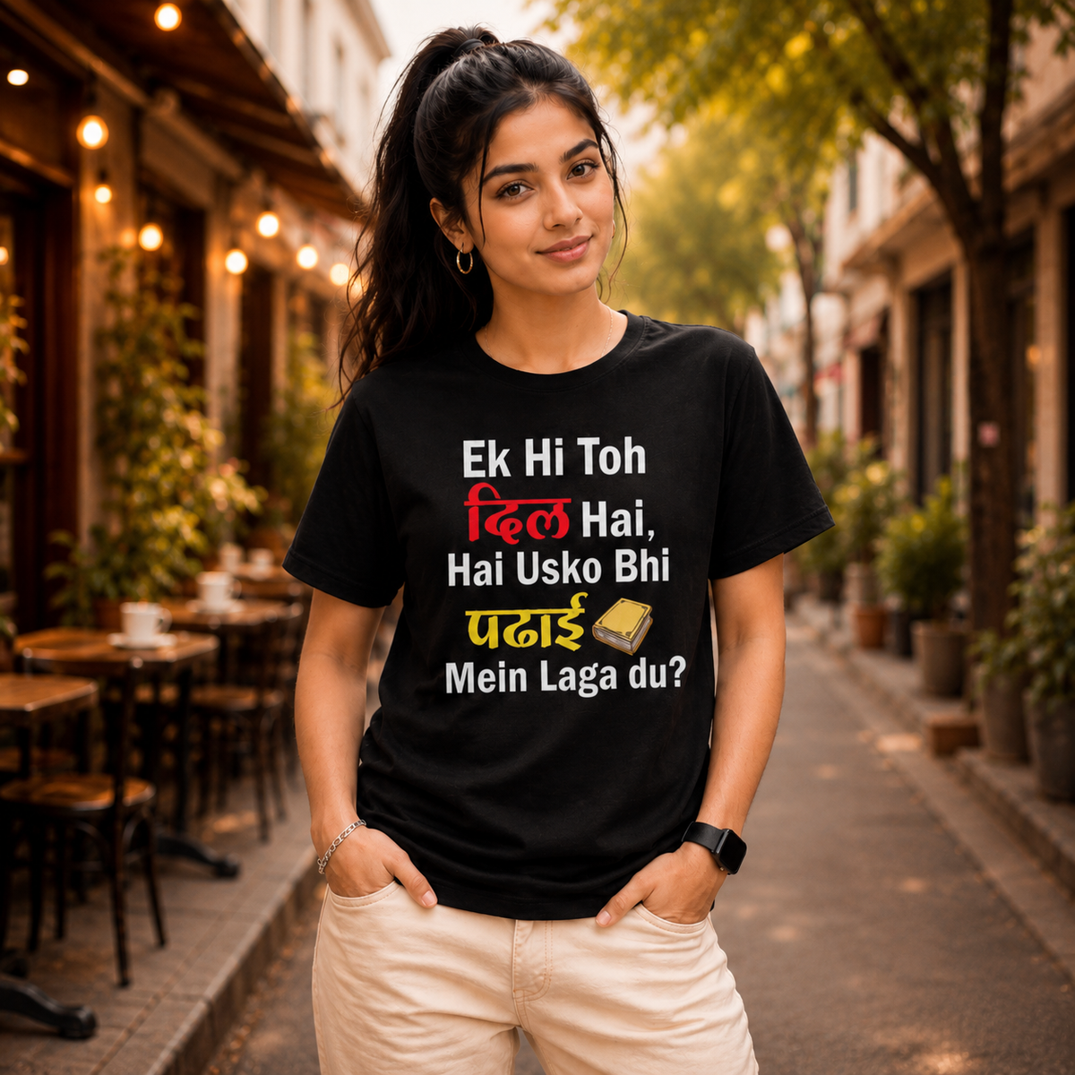 Funny Hindi Quote T-Shirt Ek Hi Toh Dil Hai Printed Tee for Men & Women, Humorous Graphic Cotton T Shirt, Casual Bollywood Style Typography Tee, Trendy Black Outfit Wear