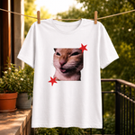 Funny Cat Graphic Printed Black T-Shirt for Men & Women – Cute Meme Cat Face Design Round Neck Half Sleeves Casual Streetwear Unisex Tee