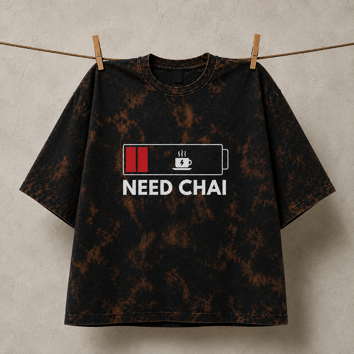 Need Chai Battery Graphic Acid Wash T-Shirt – Funny Coffee & Tea Lover Unisex Tee