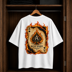 Flaming Ace of Spades Graphic, Premium Cotton Streetwear Casual Wear | Unisex White Oversized T-Shirt