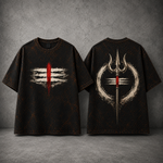 Mahadev Trishul Tripund Acid Wash Oversized T-Shirt – Shiva Spiritual Back Print Tee