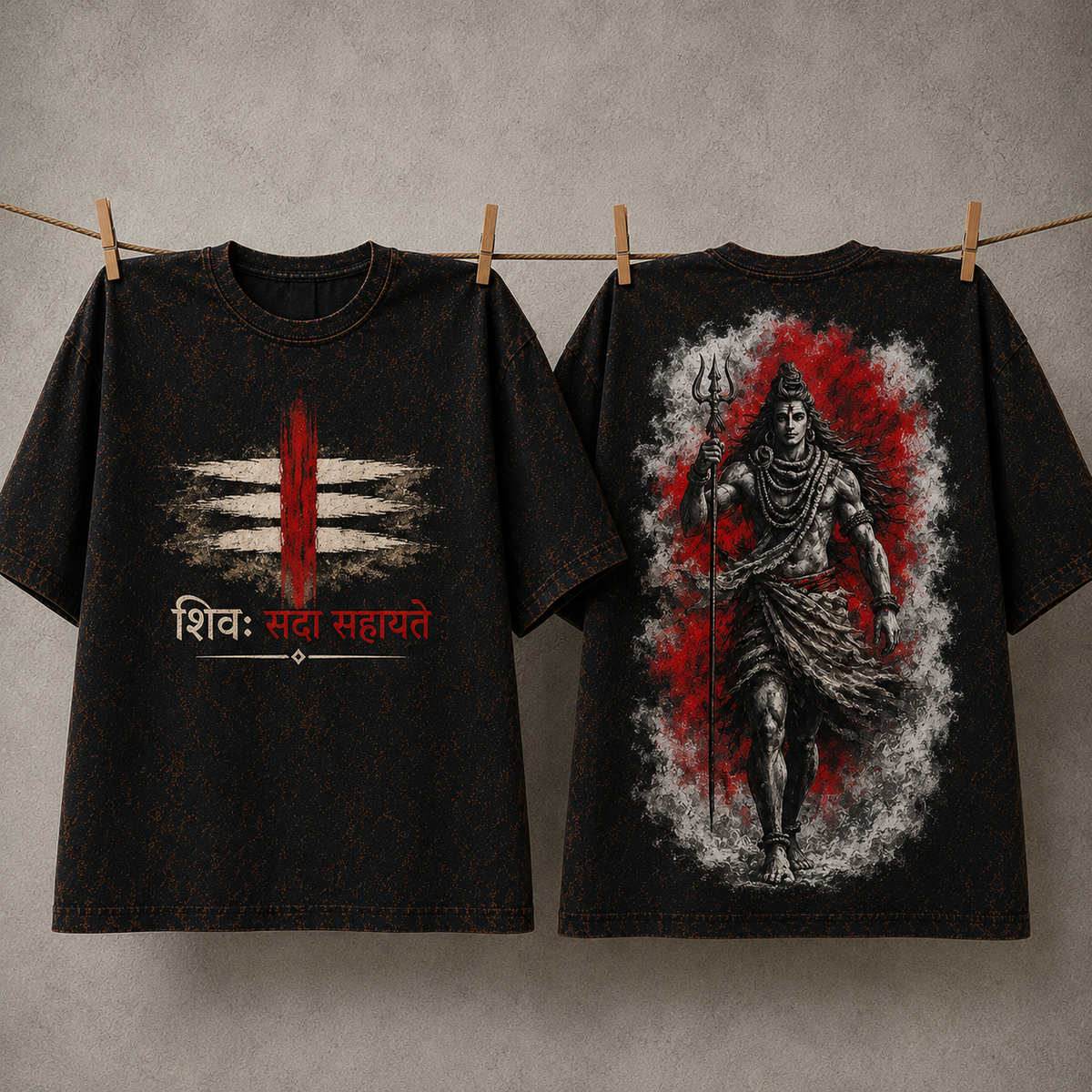 Mahadev Shiva Warrior Acid Wash Oversized T-Shirt – Spiritual Graphic Back Print Tee