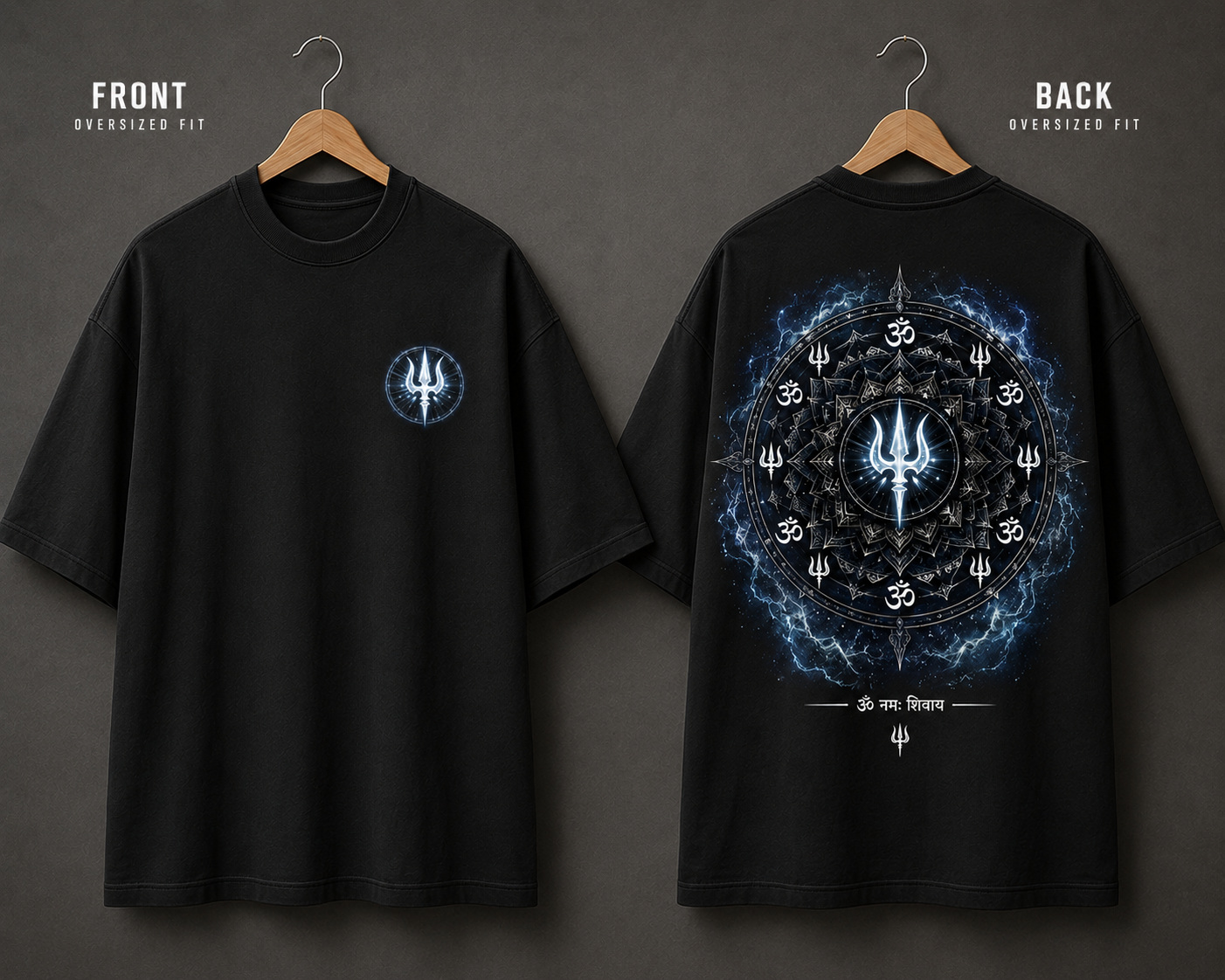 Mahadev Trishul Front & Back Printed T-Shirt – Spiritual Shiva Graphic Tee, Premium Cotton Unisex Oversized Streetwear, White Round Neck Devotional T-Shirt