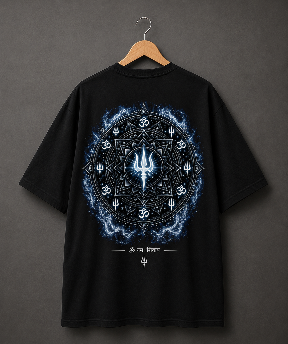 Mahadev Trishul Front & Back Printed T-Shirt – Spiritual Shiva Graphic Tee, Premium Cotton Unisex Oversized Streetwear, White Round Neck Devotional T-Shirt