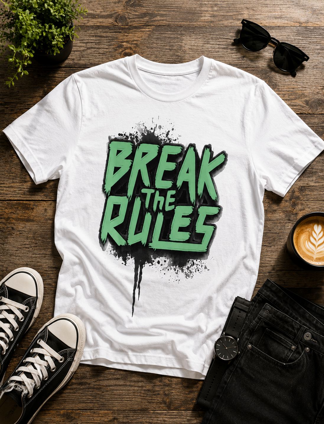 Break The Rules Graphic Printed T-Shirt for Men & Women | Streetwear Aesthetic Casual PollyCotton Tee | Motivational Typography Round Neck Unisex T-Shirt