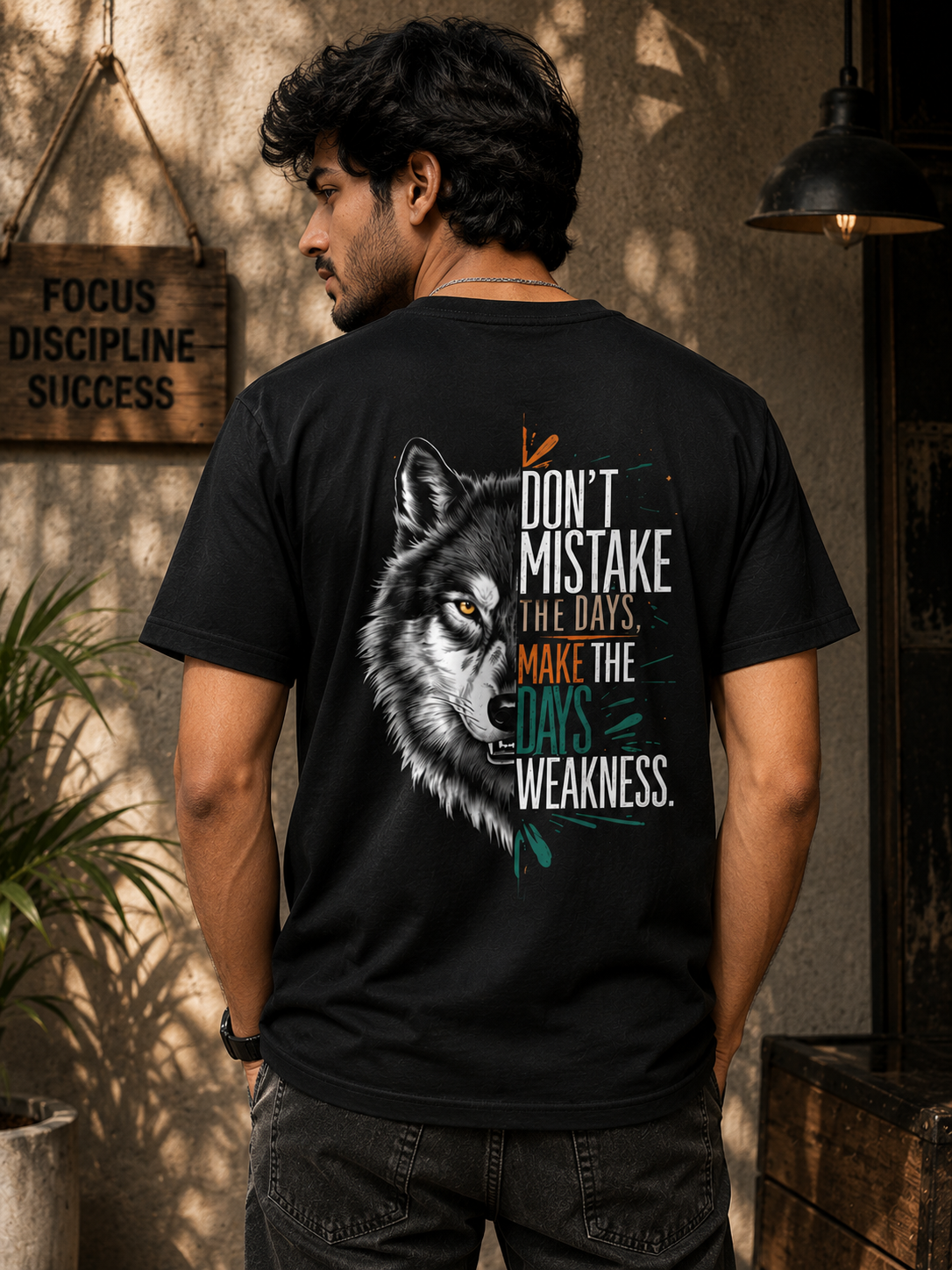 Wolf Printed T Shirt | Back Printed T shirt | Men’s Regular Fit Black Wolf Graphic T-Shirt – Motivational Quote Printed PolyCotton Casual Tee