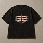 Mahadev Trishul Tripund Acid Wash Oversized T-Shirt – Shiva Spiritual Back Print Tee