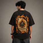Flaming Ace of Spades Graphic, Premium Cotton Streetwear Casual Wear | Unisex Acid Wash Oversized T-Shirt