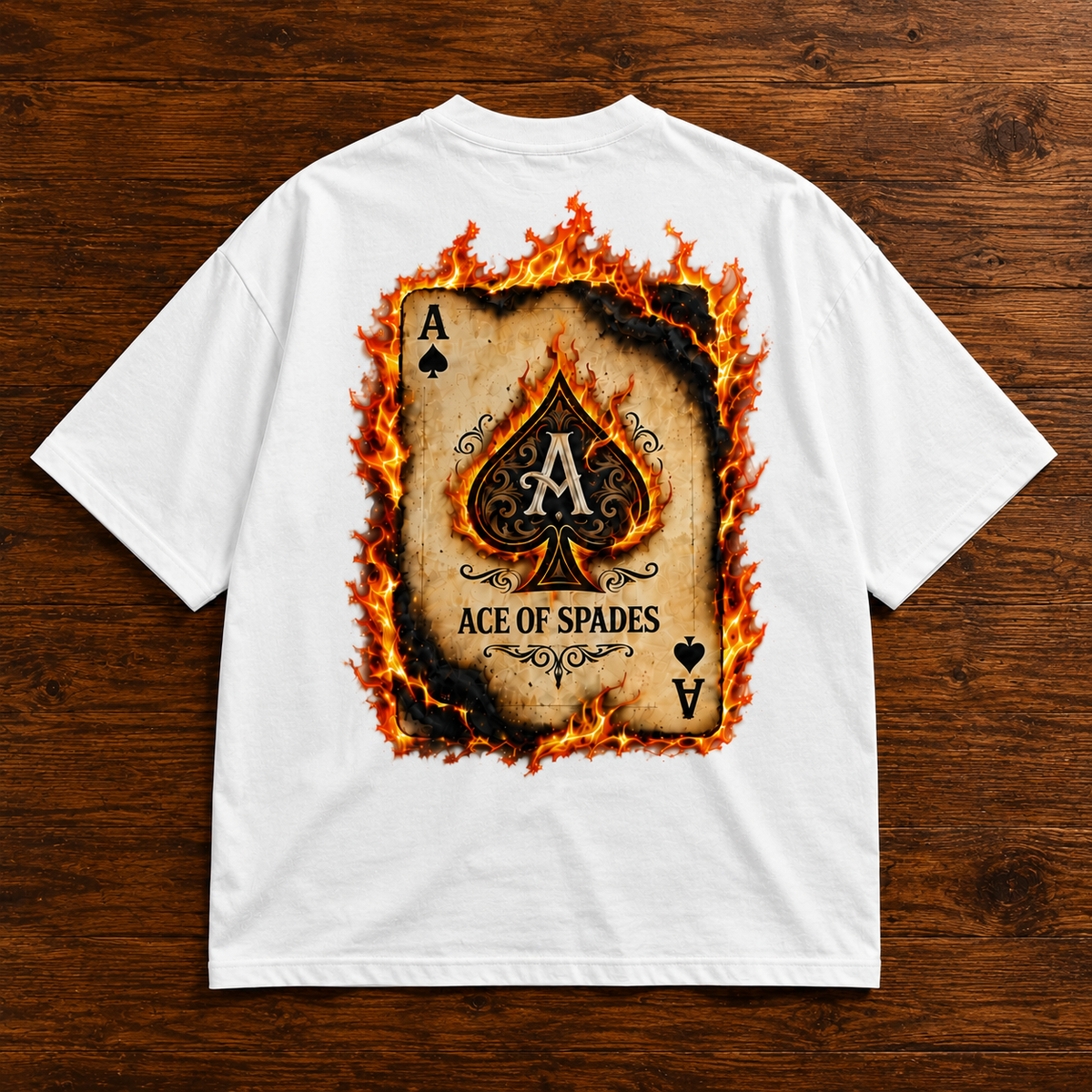 Flaming Ace of Spades Graphic, Premium Cotton Streetwear Casual Wear | Unisex White Oversized T-Shirt