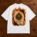 Flaming Ace of Spades Graphic, Premium Cotton Streetwear Casual Wear | Unisex White Oversized T-Shirt