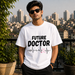 Future Doctor Graphic Printed White T-Shirt for Men & Women – Medical Student Heartbeat Stethoscope Design Round Neck Half Sleeves Cotton Casual Tee