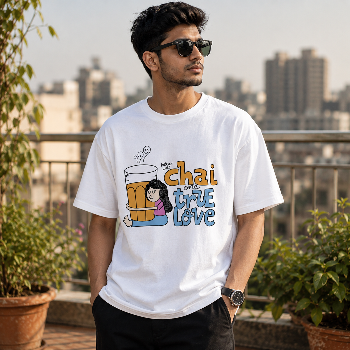 Chai One True Love Printed T-Shirt – Cute Chai Lover Graphic Tee, Premium Cotton Unisex Casual Shirt, Coffee & Tea Lover Gift, Aesthetic White T-Shirt
