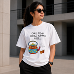 Chai Bina Chain Kahaan Reee Printed White T-Shirt for Men & Women – Funny Indian Chai Lover Graphic Round Neck Half Sleeves Cotton Casual Wear Tee