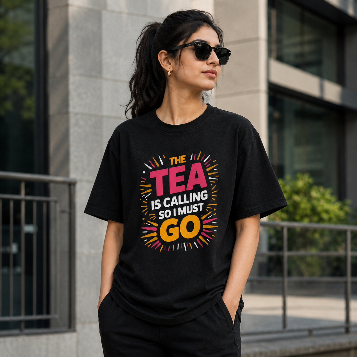 The Tea is CallingTypographic Printed T Shirt | Premium Round Neck Sleeveless T-Shirt for Active Lifestyles - Breathable and Moisture-Wickingig 3