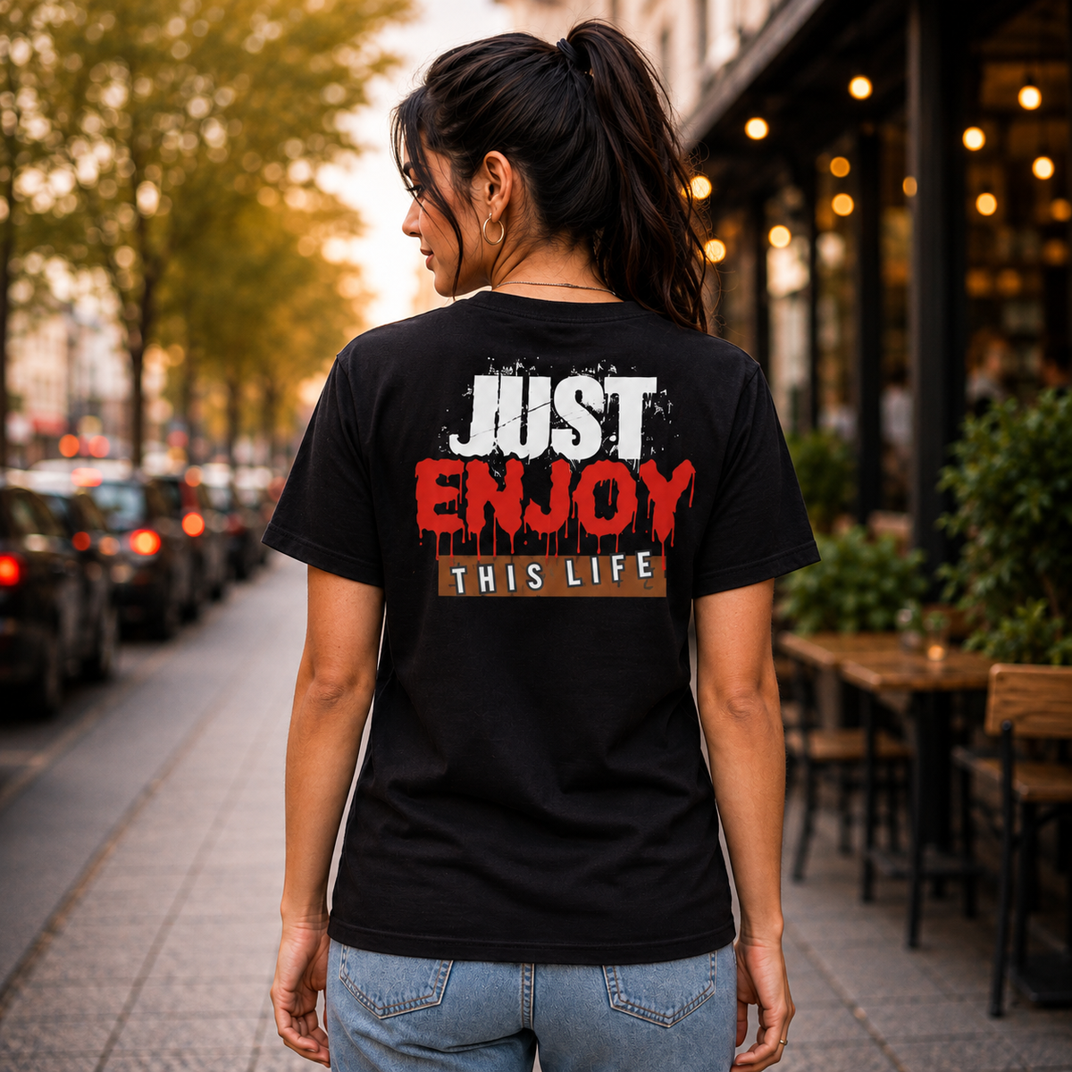 Just Enjoy This Life Spiritual Dove Cross Printed T-Shirt – Inspirational Faith Graphic Tee, Premium Cotton Unisex Casual Wear, Religious Art Design Shirt, Trendy White Round Neck T-Shirt