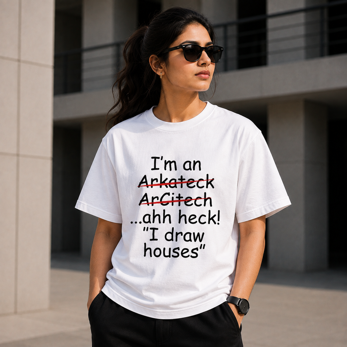 Funny Architect Quote Graphic Printed White T-Shirt for Men & Women – “I’m an Architect… I Draw Houses” Humor Design Round Neck Half Sleeves Cotton Casual Tee