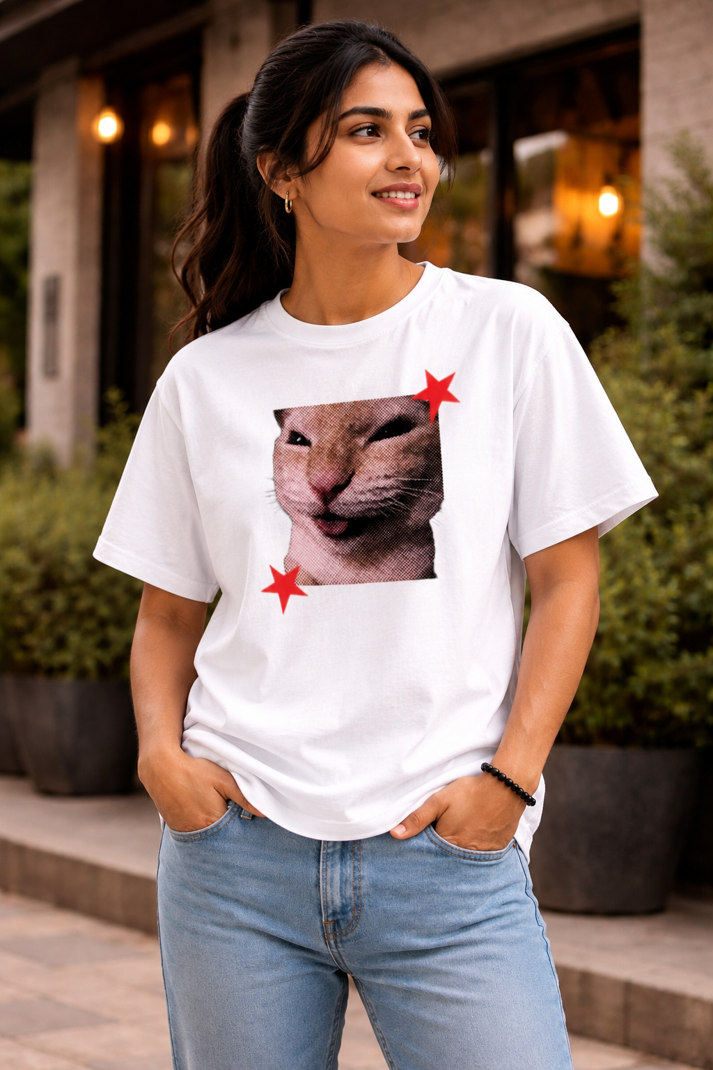 Funny Cat Graphic Printed Black T-Shirt for Men & Women – Cute Meme Cat Face Design Round Neck Half Sleeves Casual Streetwear Unisex Tee