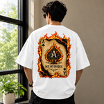 Flaming Ace of Spades Graphic, Premium Cotton Streetwear Casual Wear | Unisex White Oversized T-Shirt