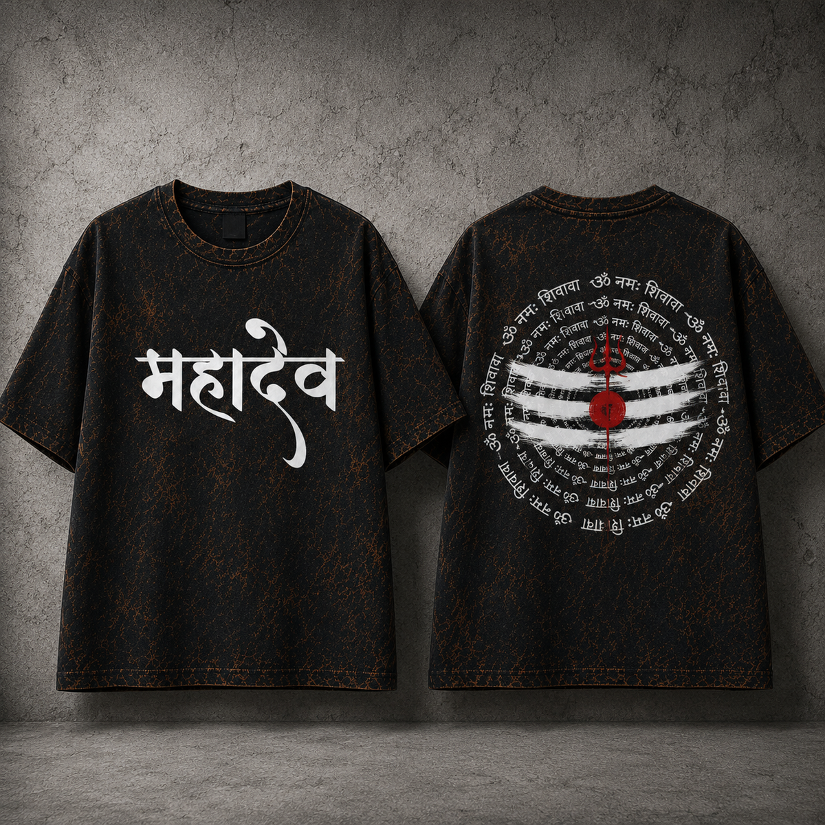 Meditating Mahadev Shiva Acid Wash Oversized T-Shirt – Spiritual Graphic Back Print Tee